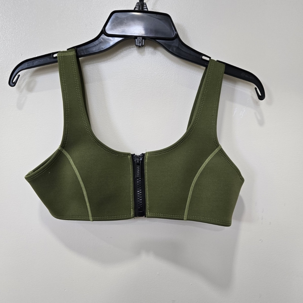 Hoaka Green Zip-Front Sports Bra/Swim Top Size M